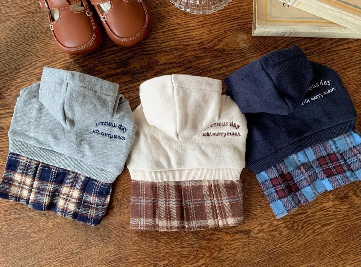 Cozy Plaid Hoodie Dress, S-XL, Small Dog Clothes, Dog Dress, Dog Wedding, Dog Cute Outfit, Pet Clothing, NKPUP - NKpup