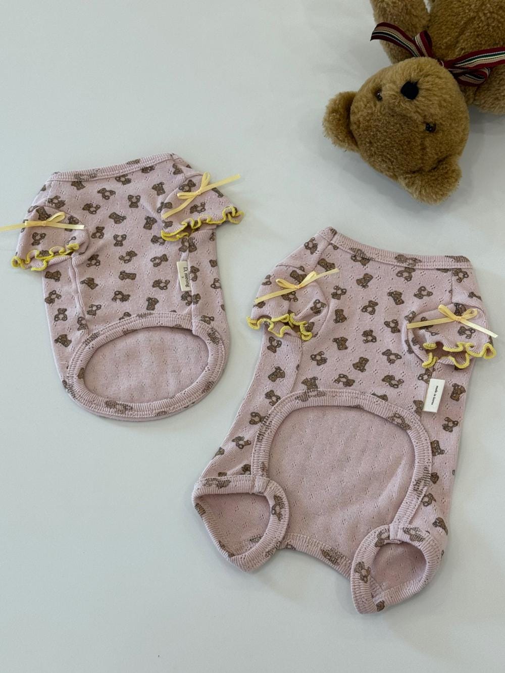 Eyelet Puff-Sleeve Outfit Overall&Shirt , S-2XL, Dog Romper, Dog Top, Dog Clothing, Dog Fashion, Dog Apparel - NKpup