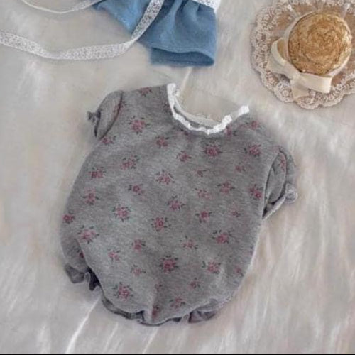 NKpup Melody Floral Dog Shirt in grey with a pink floral pattern and white lace trim
