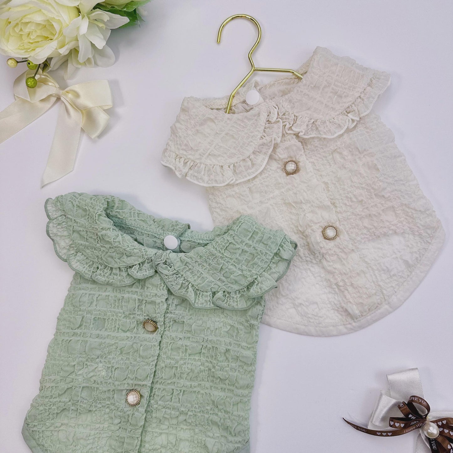 Bubble Ruffled Collar Blouse, S-XL, Small Dog T-shirt, Dog Top, Dog Fashion, Dog Apparel, Undershirt for Dogs - NKpup