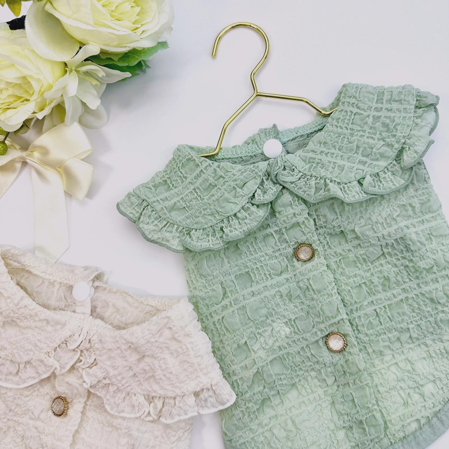 Bubble Ruffled Collar Blouse, S-XL, Small Dog T-shirt, Dog Top, Dog Fashion, Dog Apparel, Undershirt for Dogs - NKpup