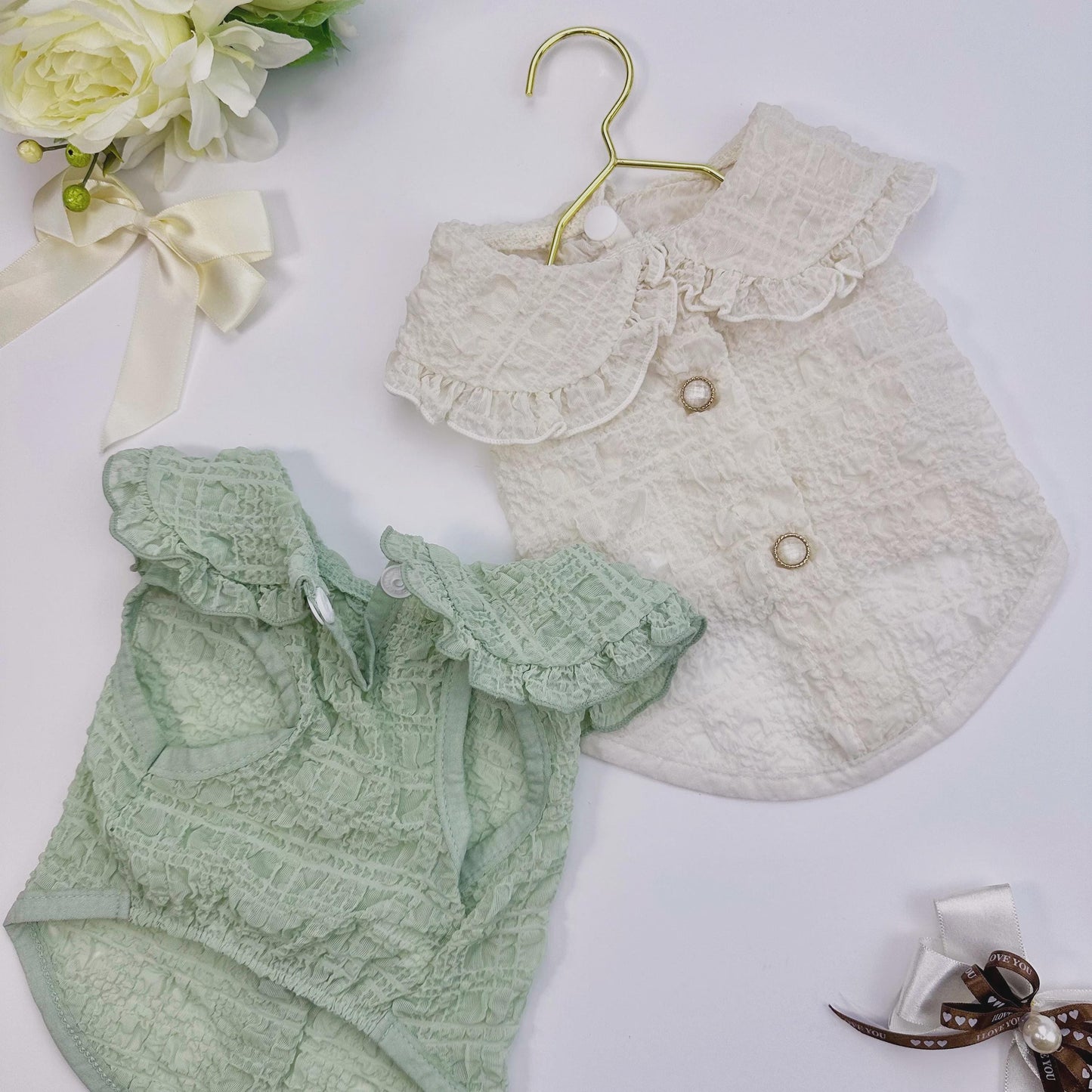 Bubble Ruffled Collar Blouse, S-XL, Small Dog T-shirt, Dog Top, Dog Fashion, Dog Apparel, Undershirt for Dogs - NKpup