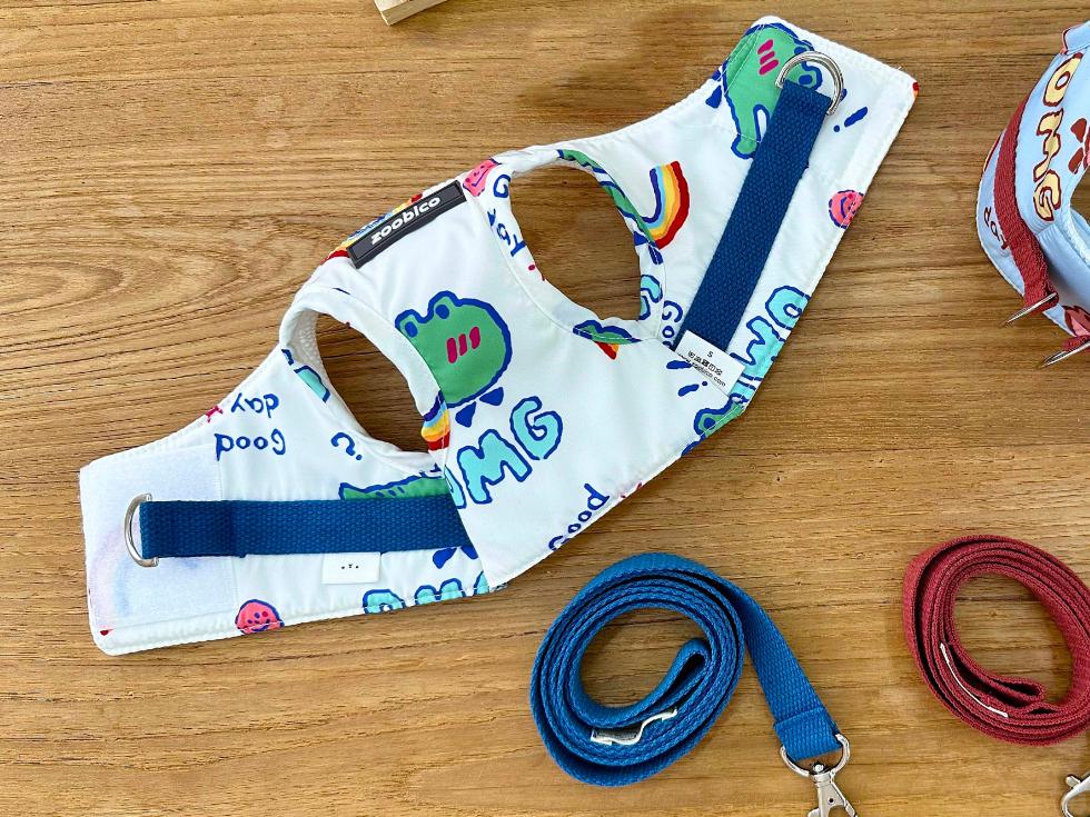 NKpup Cartoon Print Harness with matching blue leash set
