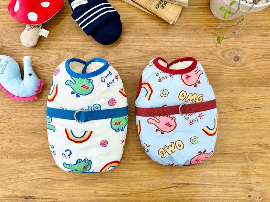 D-Ring Cartoon Print Jacket, S-XL, Small Dog Vest, Dog Harness Wear, Dog Walk, Dog Outdoor, Harness Clothes - NKpup