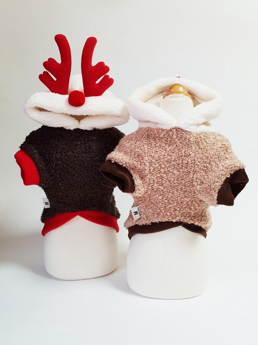Reindeer Fleece Hoodie, S-XL, Dog-Jacket, Christmas Costume Dog, Dog Sweater, Dog Top, Dog Fashion, Dog Apparel, NKPUP - NKpup
