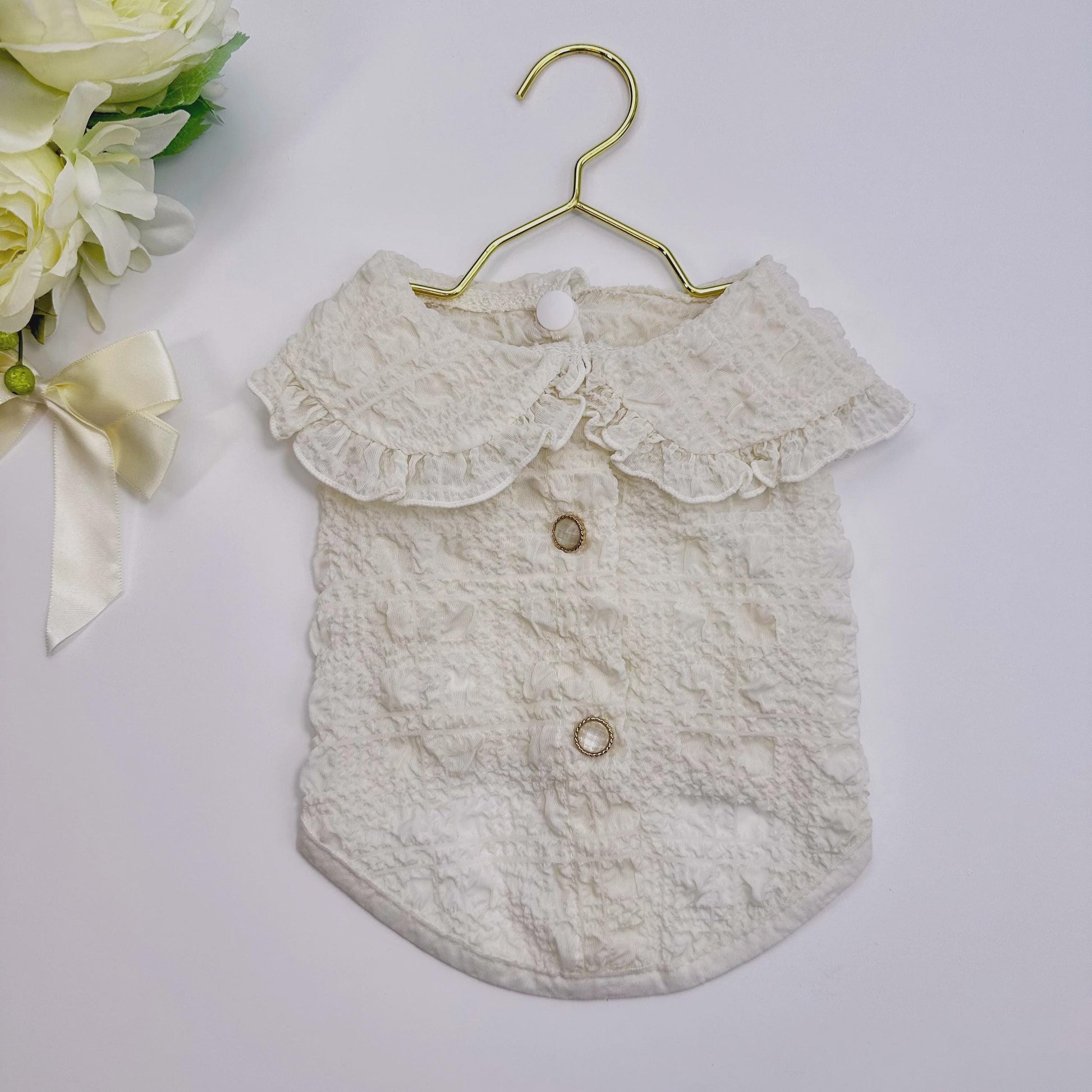 Bubble Ruffled Collar Blouse, S-XL, Small Dog T-shirt, Dog Top, Dog Fashion, Dog Apparel, Undershirt for Dogs - NKpup