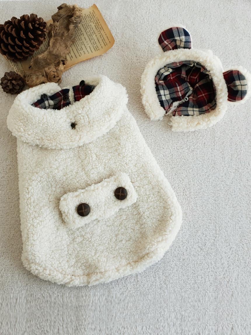 Bear Ears Plaid Sherpa Jacket, S-XL, Small Dog Clothes, Dog Winter Vest, Dog Cozy Outfit, Dog Jacket, Gift for Furry Friends, NKPUP - NKpup