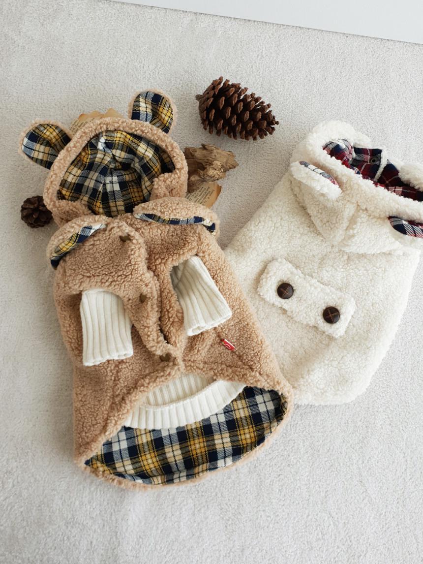Bear Ears Plaid Sherpa Jacket, S-XL, Small Dog Clothes, Dog Winter Vest, Dog Cozy Outfit, Dog Jacket, Gift for Furry Friends, NKPUP - NKpup