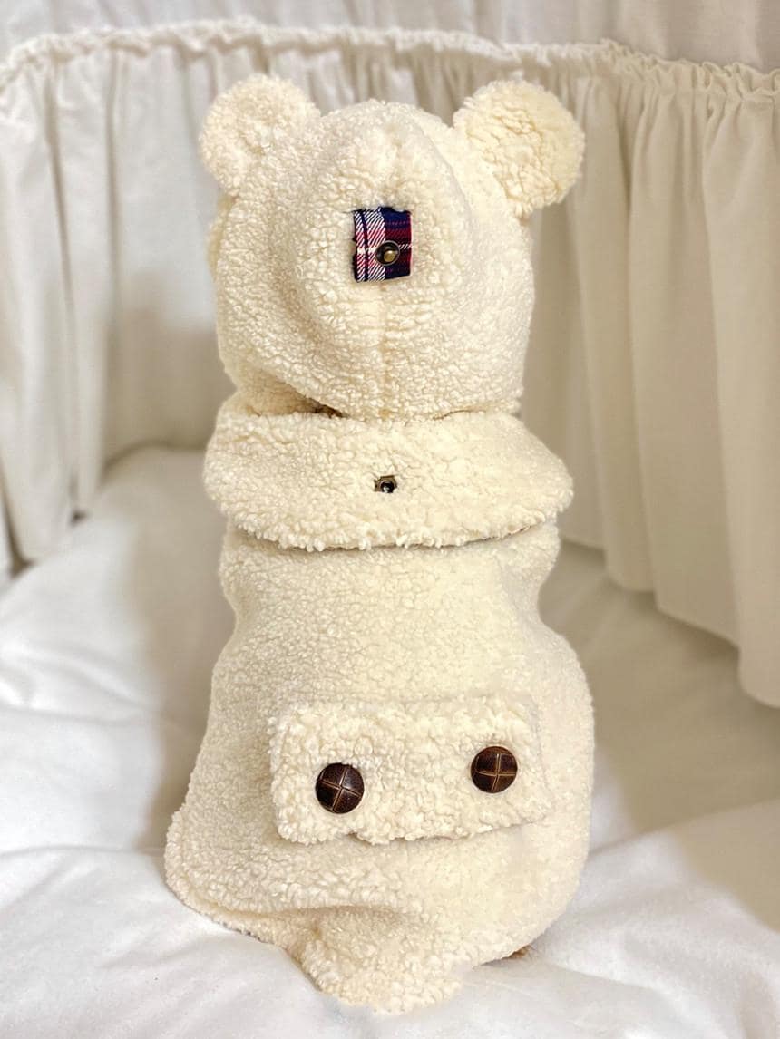 Bear Ears Plaid Sherpa Jacket, S-XL, Small Dog Clothes, Dog Winter Vest, Dog Cozy Outfit, Dog Jacket, Gift for Furry Friends, NKPUP - NKpup