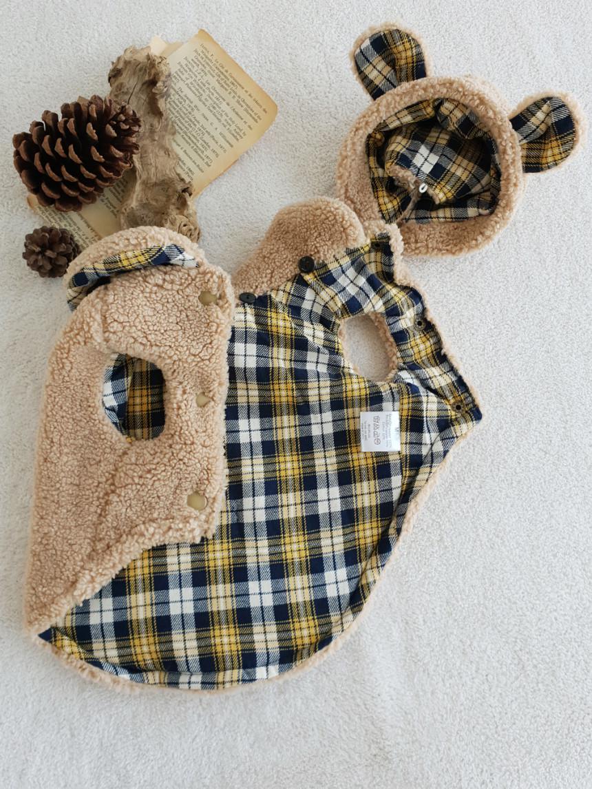 Bear Ears Plaid Sherpa Jacket, S-XL, Small Dog Clothes, Dog Winter Vest, Dog Cozy Outfit, Dog Jacket, Gift for Furry Friends, NKPUP - NKpup