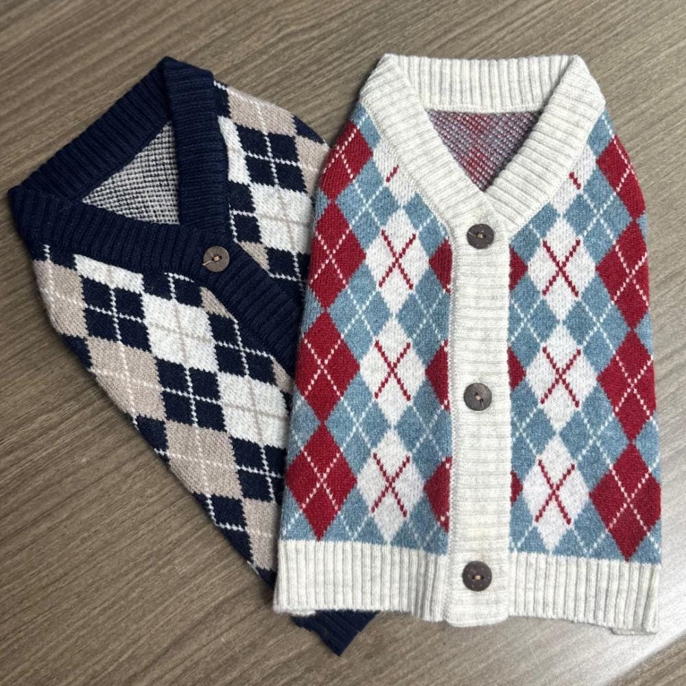 Argyle Knit Cardigan, S-3XL, Small Dog Knit, Dog Sweater, Dog Winter Outfit, Small Dog Top, NKPUP - NKpup