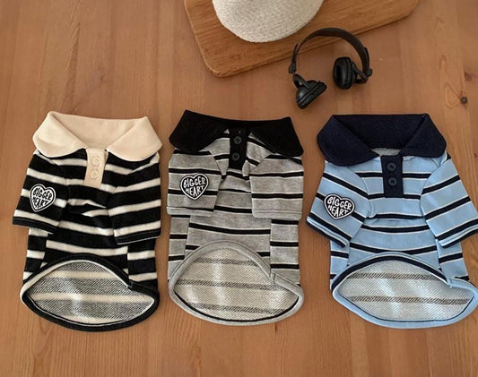 Bigger Heart Striped Polo Shirt, S-XL, Small Dog shirt, Dog Clothes, Small Dog, Dog Fashion, Dog Apparel, Gift for Dogs - NKpup