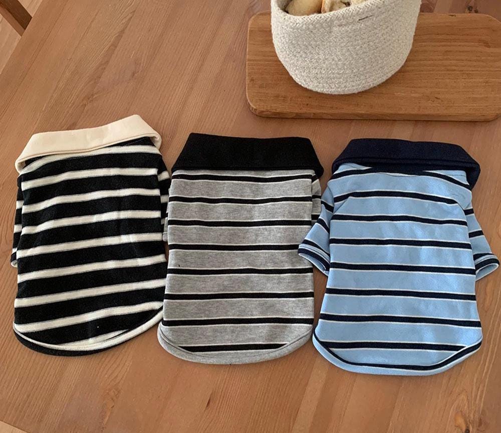 NKpup Bigger Heart Striped Dog Polo Shirts in black, grey, and blue
