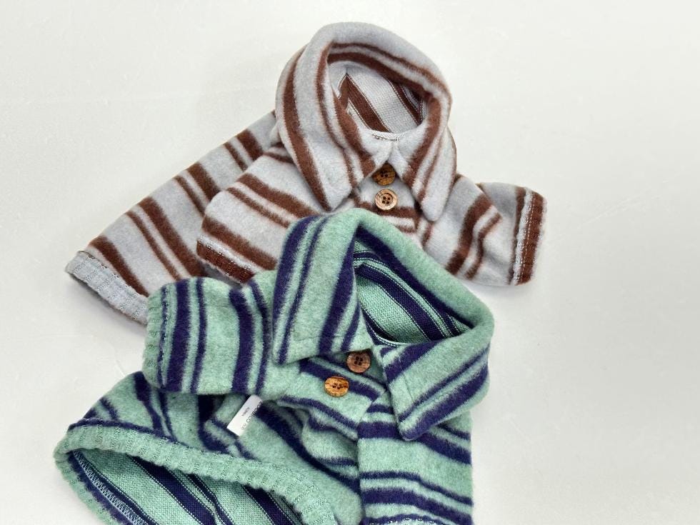 NKpup striped fleece dog polo shirts in grey and mint green colors.