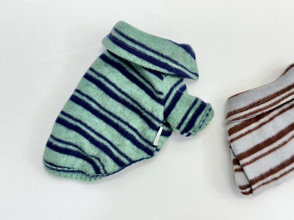 NKpup striped fleece dog polo shirt in mint green and navy blue.