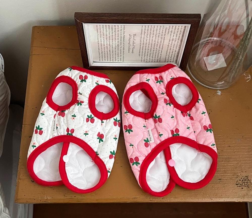 Strawberry Quilted Vest, S-XL, Small Dog Clothes, Dog Vest, Dog Outer, Small Dog Outfit, NKPUP - NKpup