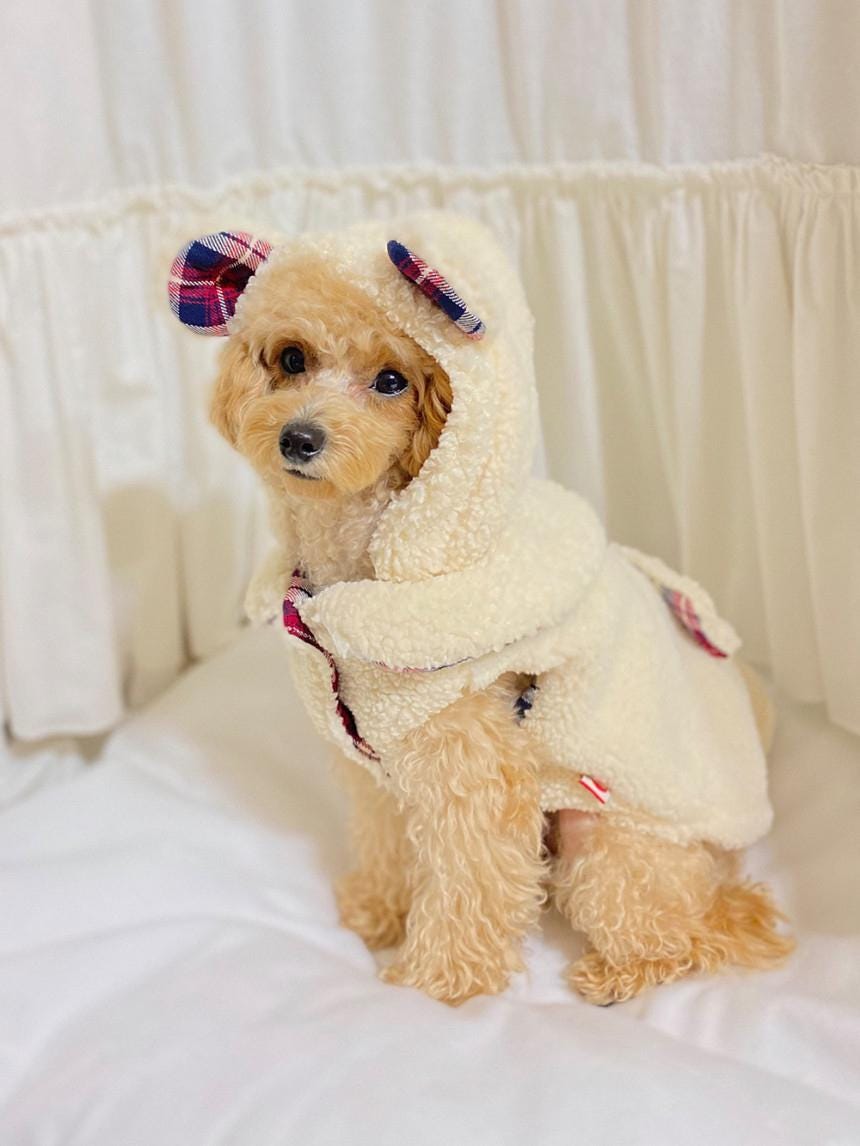 Bear Ears Plaid Sherpa Jacket, S-XL, Small Dog Clothes, Dog Winter Vest, Dog Cozy Outfit, Dog Jacket, Gift for Furry Friends, NKPUP - NKpup