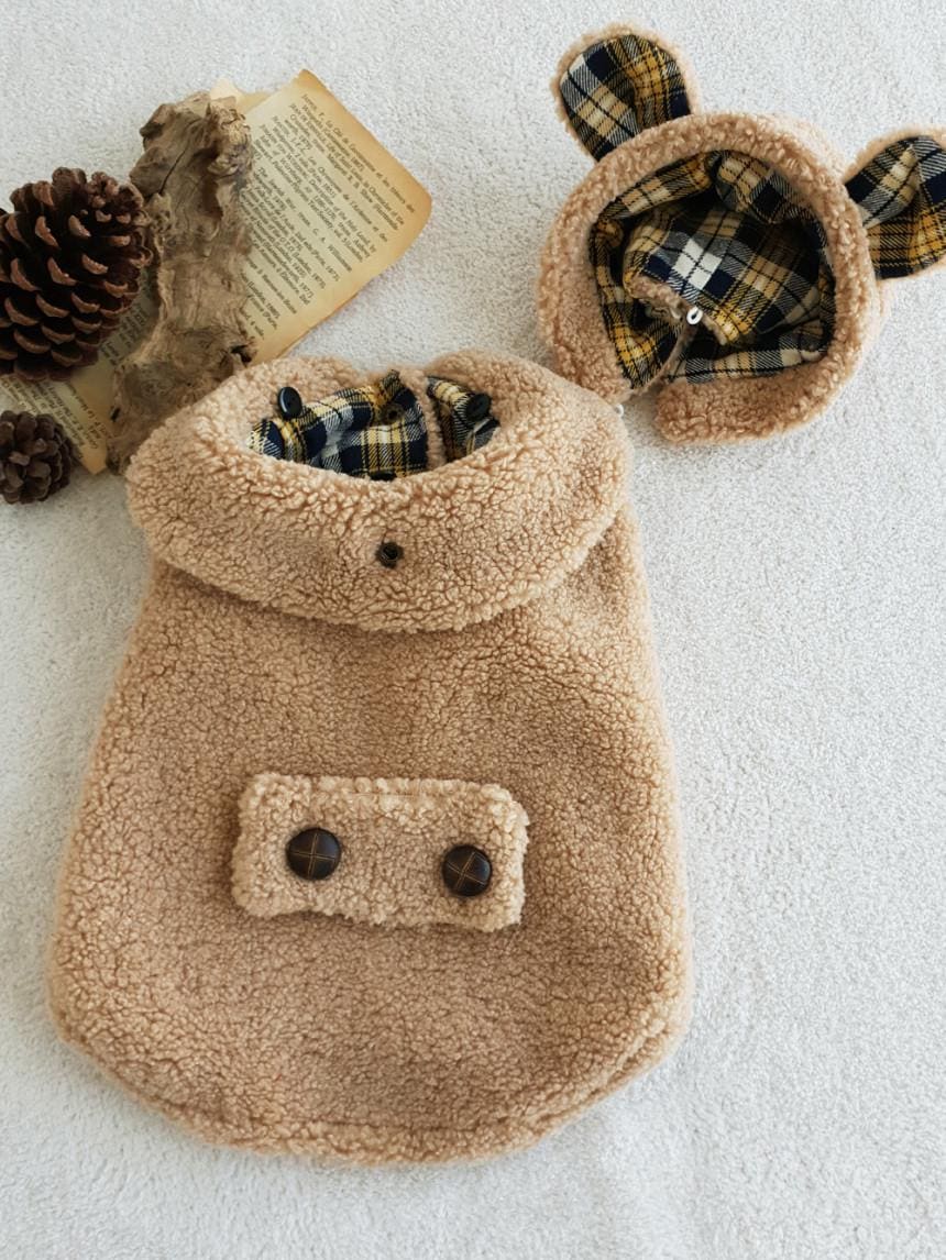 Bear Ears Plaid Sherpa Jacket, S-XL, Small Dog Clothes, Dog Winter Vest, Dog Cozy Outfit, Dog Jacket, Gift for Furry Friends, NKPUP - NKpup