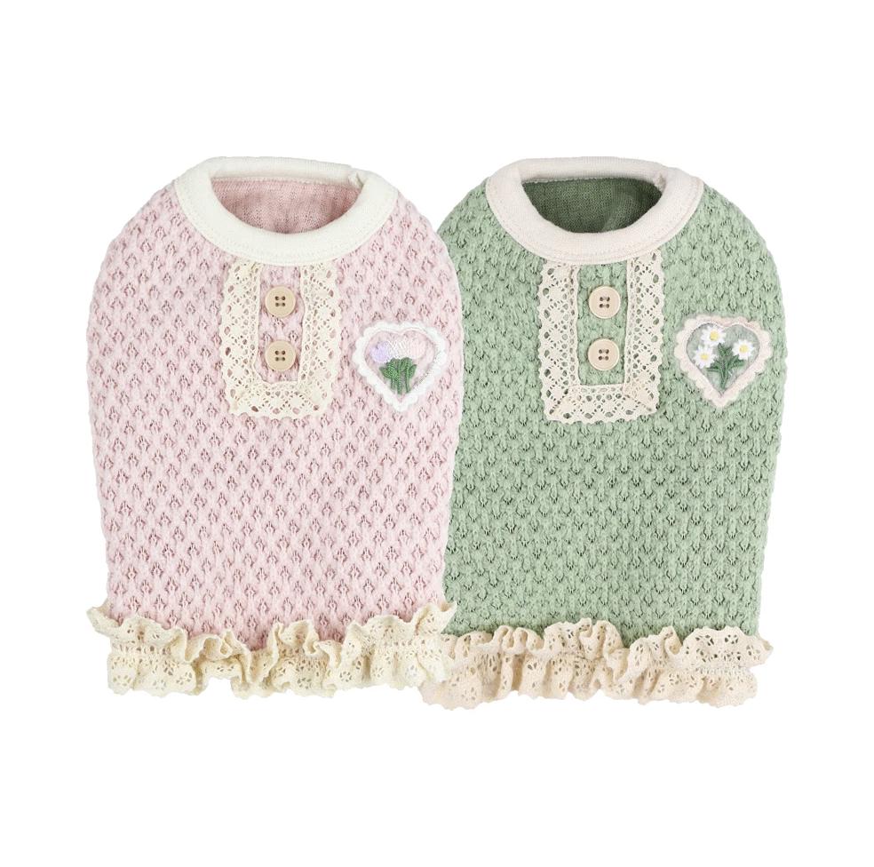 Frill Heart Knit, S-2XL, Lace Trimmed Puppy Sweater, Small Dog Clothes, Winter Dog Outfit, Christmas Dog Top, NKPUP - NKpup