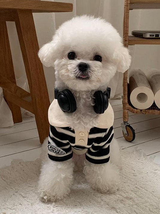 NKpup Bigger Heart striped dog polo shirt with a white collar