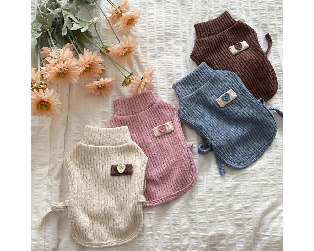 NKpup Heart Ribbed Dog Turtleneck Vests in cream, pink, blue, and brown
