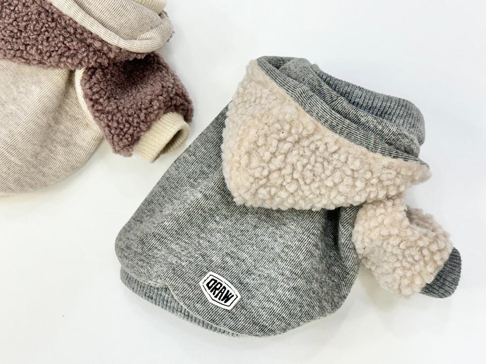 Grey Draw Sherpa dog hoodie jacket with cream fleece lining