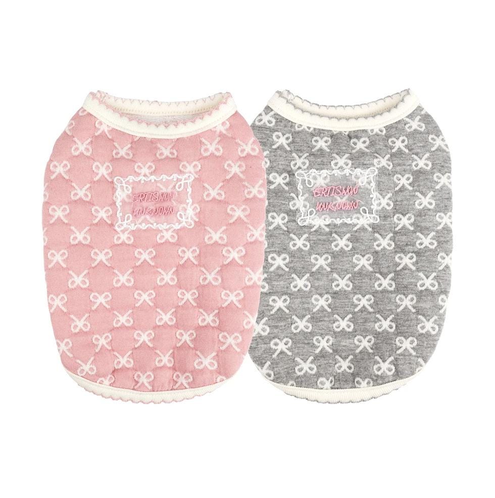 NKpup Lovely Ribbon Quilted Dog Vests in pink and grey with a bow pattern.