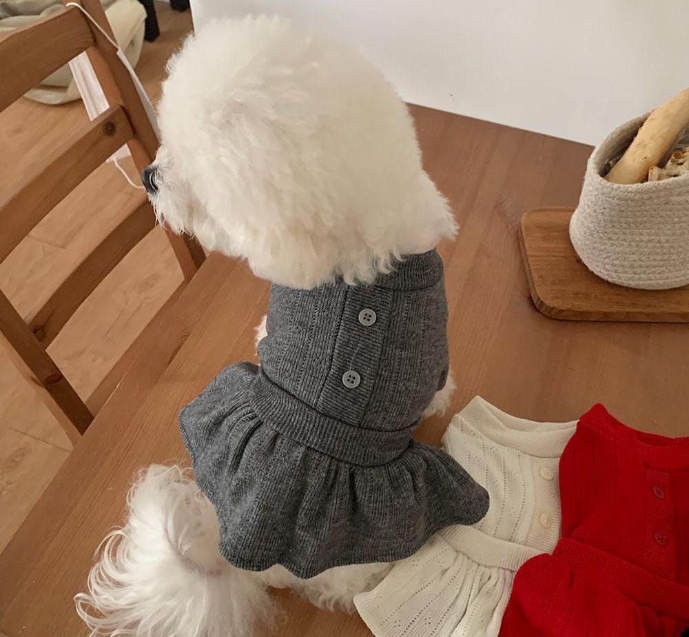 NKpup Chic Knit Peplum Dog Dress in grey with button details