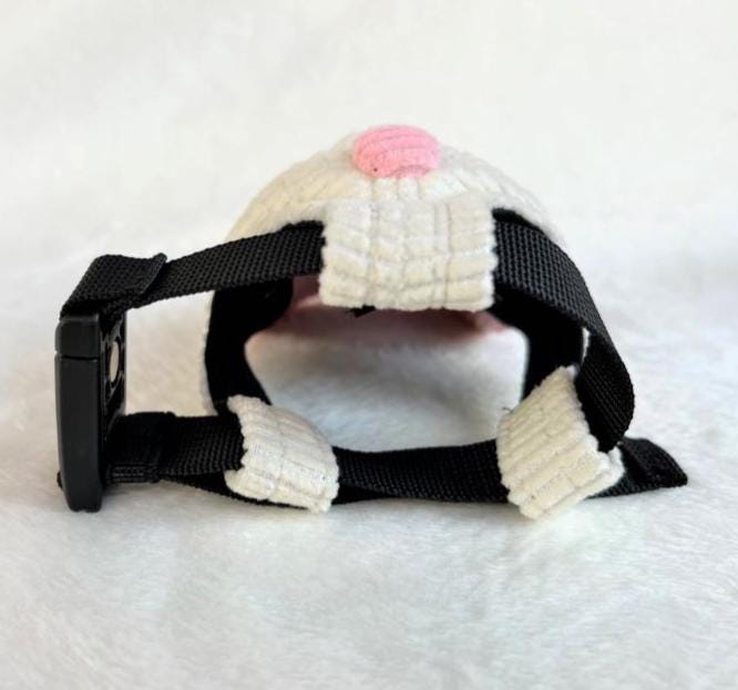NKpup My Little Corduroy Cap in white with a pink accent and adjustable black strap
