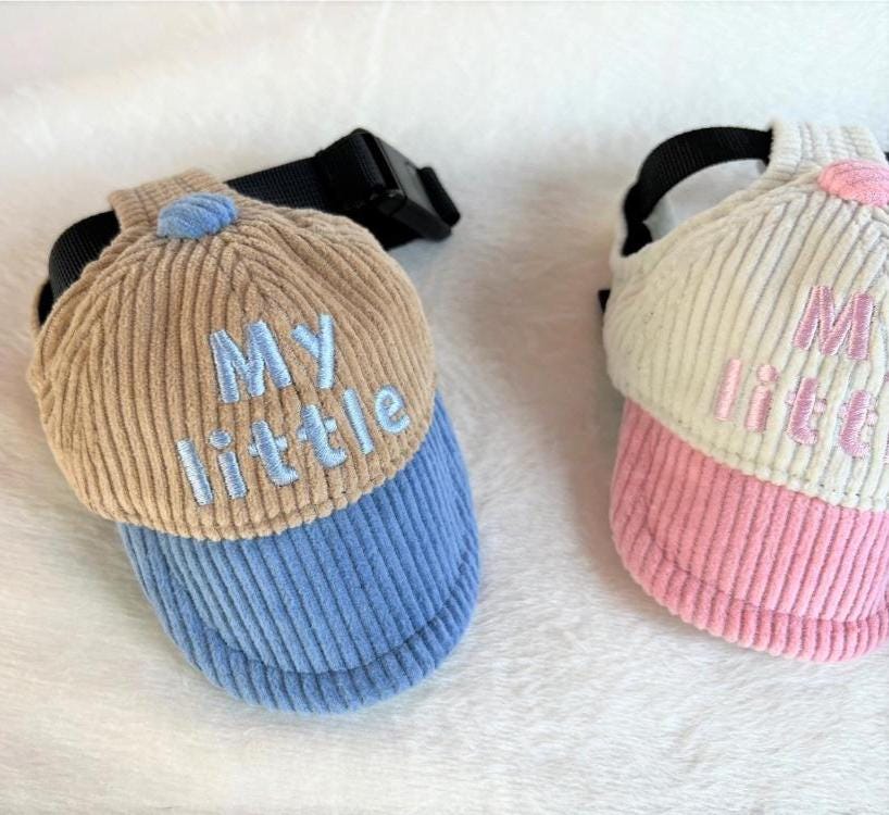 NKpup My Little Corduroy Caps for pets in beige with blue brim and beige with pink brim
