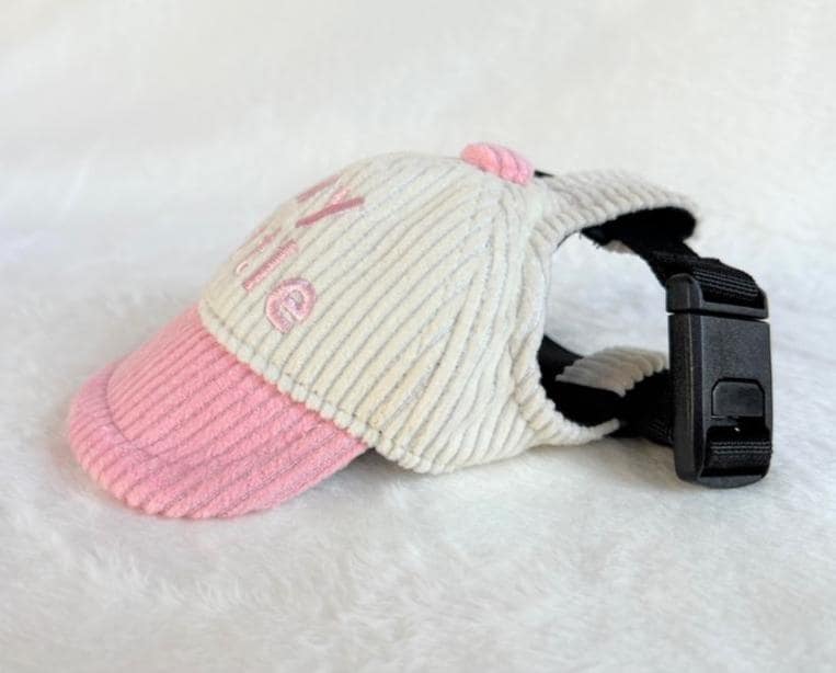 NKpup My Little pink and cream corduroy pet cap with adjustable strap
