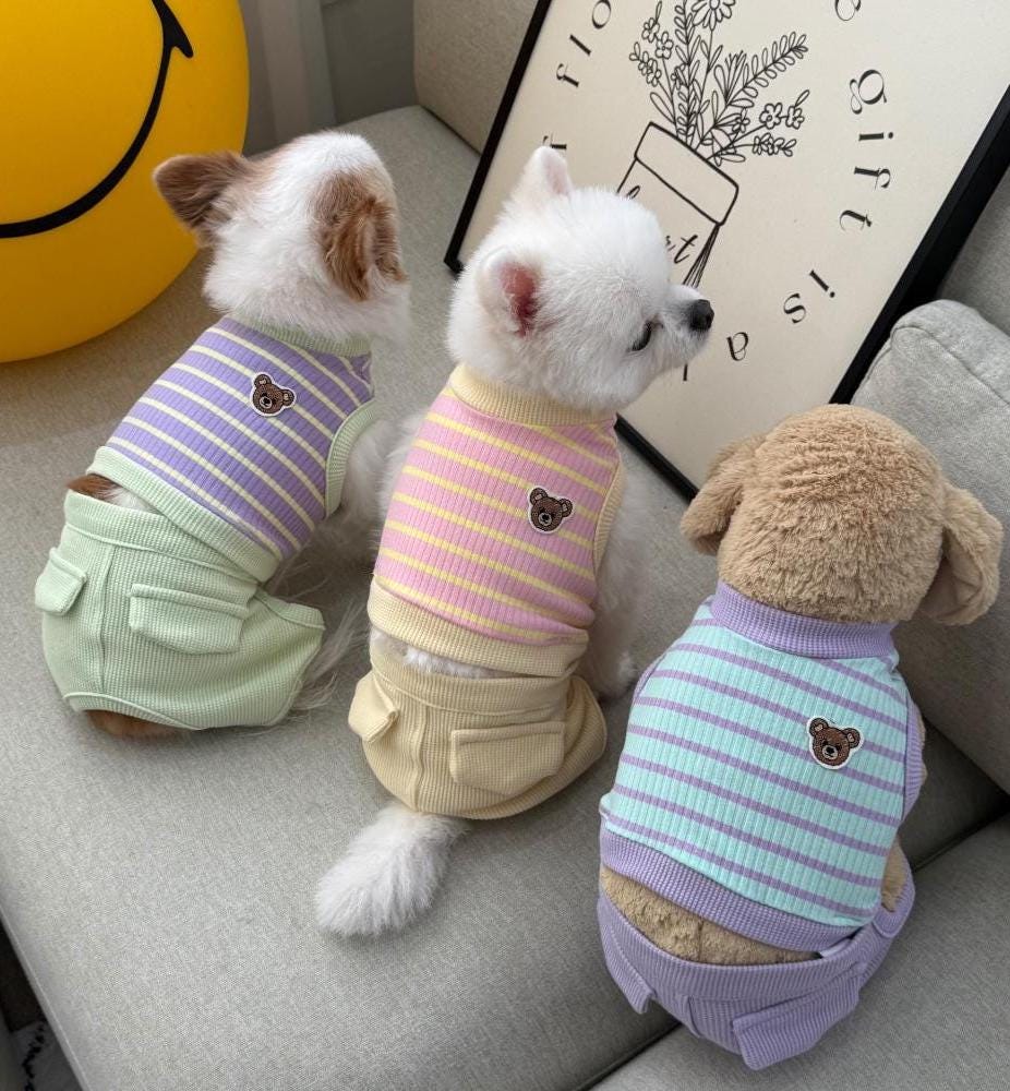 Bear Stripe Two-Piece Overall, S-2XL, Small Dog Clothes, Dog Pants, Dog Outfit, Dog Romper, Pet Clothing, NKPUP - NKpup