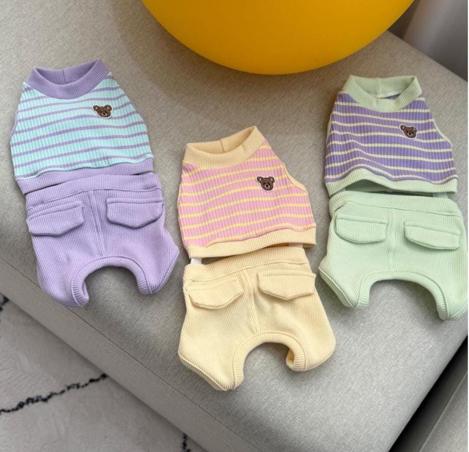 Bear Stripe Two-Piece Overall, S-2XL, Small Dog Clothes, Dog Pants, Dog Outfit, Dog Romper, Pet Clothing, NKPUP - NKpup
