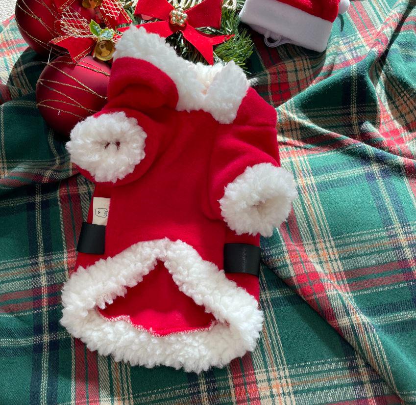 NKpup Santa Paws Dog Hoodie in red with white faux fur trim