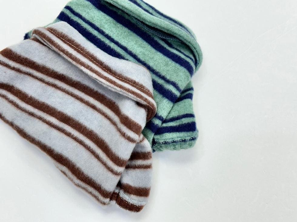 Striped fleece dog polo shirts in mint green and grey with brown stripes by NKpup