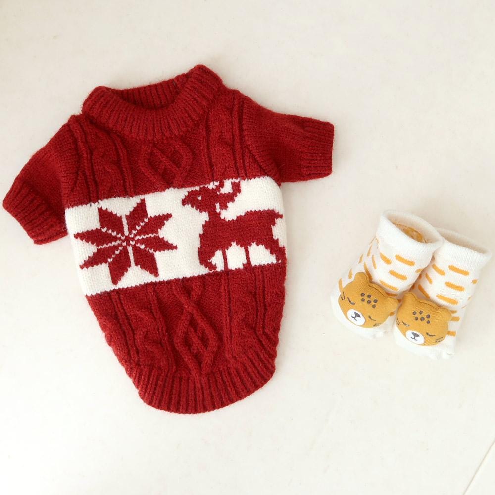 Reindeer Cable Knit Sweater, S-2XL, Dog Christmas Knit, Dog Knit, Halloween Costume Dog, Pet Clothing, Dog-Tee, Dog T-shirts - NKpup
