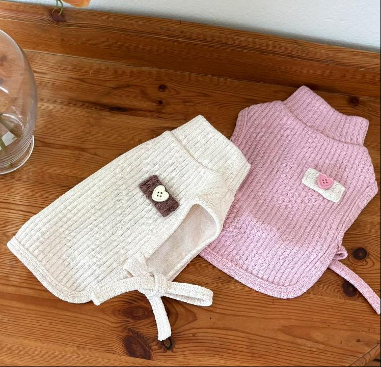 NKpup Heart Ribbed Dog Turtleneck Vest in cream and pink colors.