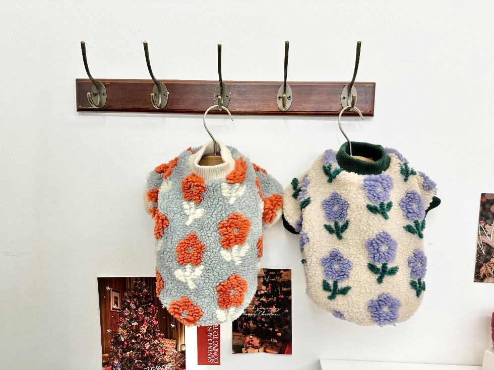 Fluffy Floral Fleece Top, XS-2XL, Small Dog Clothes, Cozy Fleece Dog Vest, Dog Knit, NKPUP - NKpup