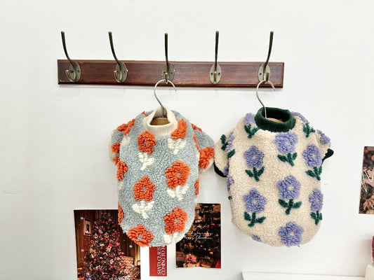 Fluffy Floral Fleece Top, XS-2XL, Small Dog Clothes, Cozy Fleece Dog Vest, Dog Knit, NKPUP - NKpup