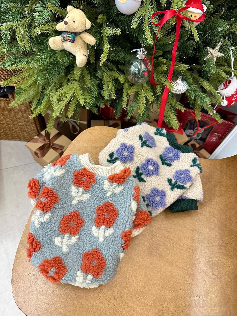 Fluffy Floral Fleece Top, XS-2XL, Small Dog Clothes, Cozy Fleece Dog Vest, Dog Knit, NKPUP - NKpup