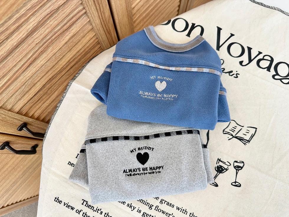 NKpup My Buddy Fleece T-Shirt for dogs in blue and grey with heart graphic print