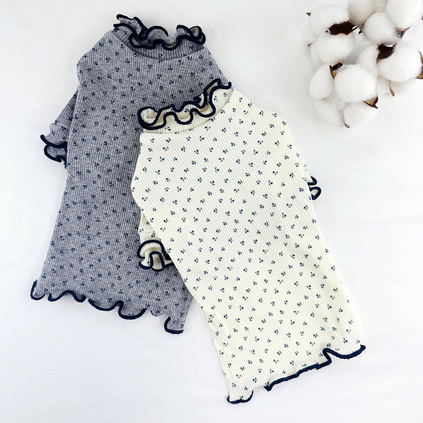 Ruffle Floral Ribbed Tee, S-XL, Pet Clothing, Dog-Tee, Dog T-shirts, Dog Top, Dog Clothing, Dog Fashion, Dog Apparel - NKpup