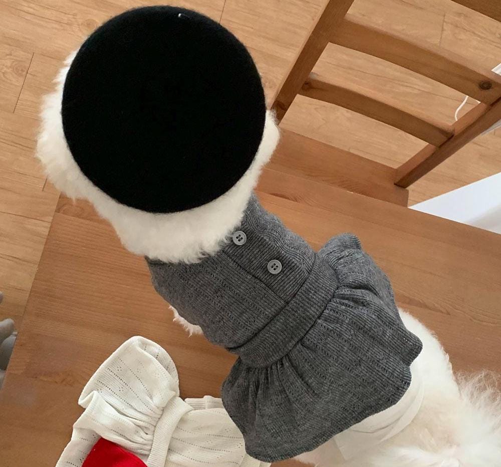 Chic knit peplum dog dress in grey