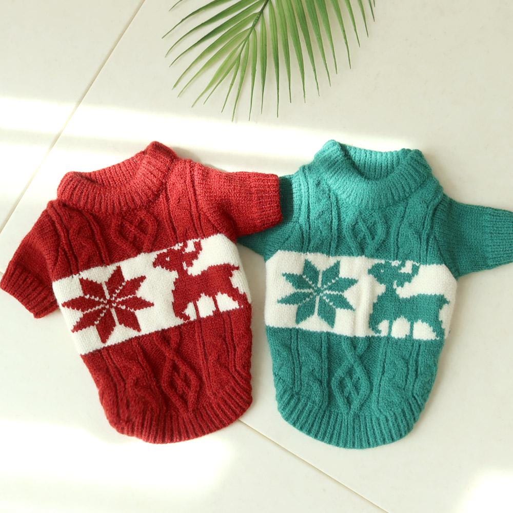 Reindeer Cable Knit Sweater, S-2XL, Dog Christmas Knit, Dog Knit, Halloween Costume Dog, Pet Clothing, Dog-Tee, Dog T-shirts - NKpup