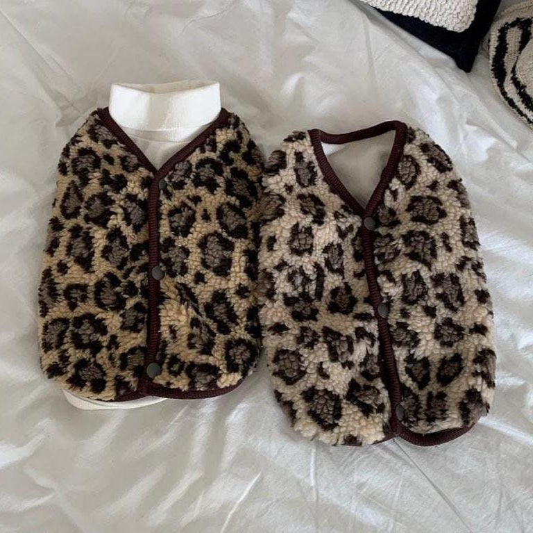NKpup leopard print fleece dog vest with button closure