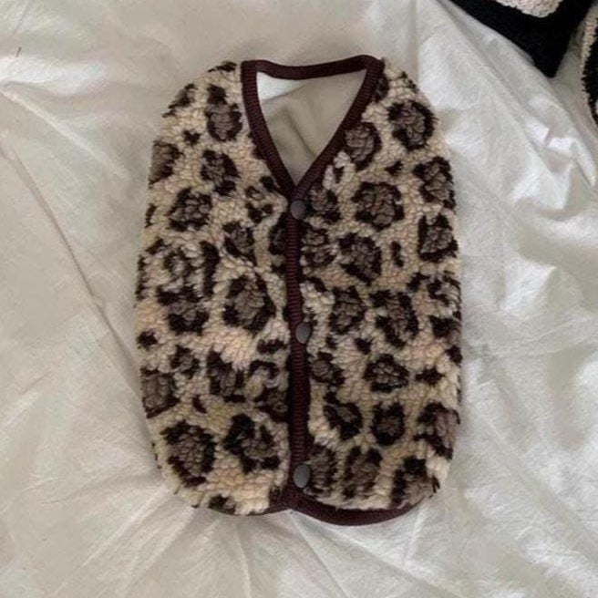 NKpup leopard print fleece dog vest with button closure
