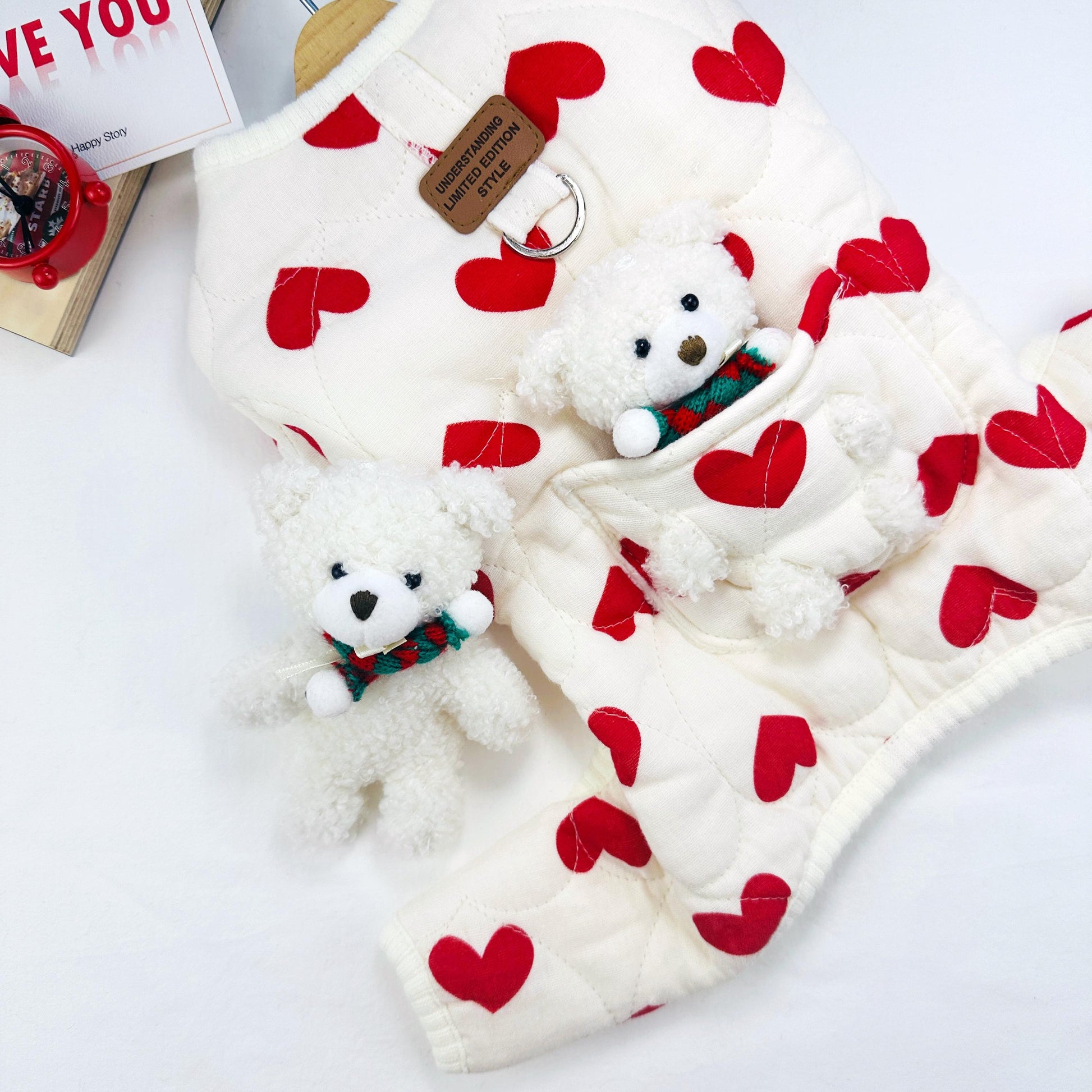 Heart Teddy Pocket Outfit Vest&Overall, S-XL, Pajama Pet, Dog Jumpsuit, Small Dog Clothes, Dog Outfit, Dog Winter Top, Dog Gift - NKpup