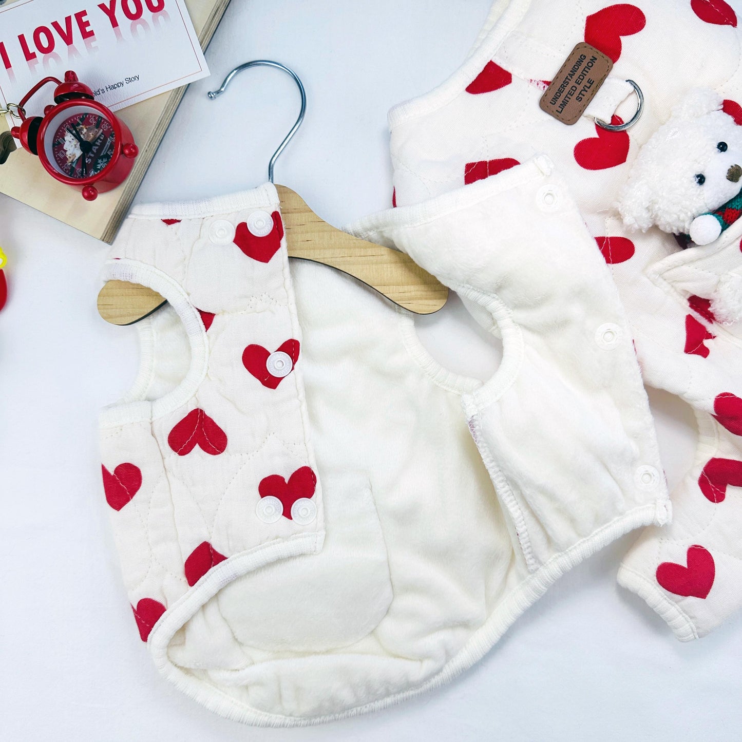 Heart Teddy Pocket Outfit Vest&Overall, S-XL, Pajama Pet, Dog Jumpsuit, Small Dog Clothes, Dog Outfit, Dog Winter Top, Dog Gift - NKpup