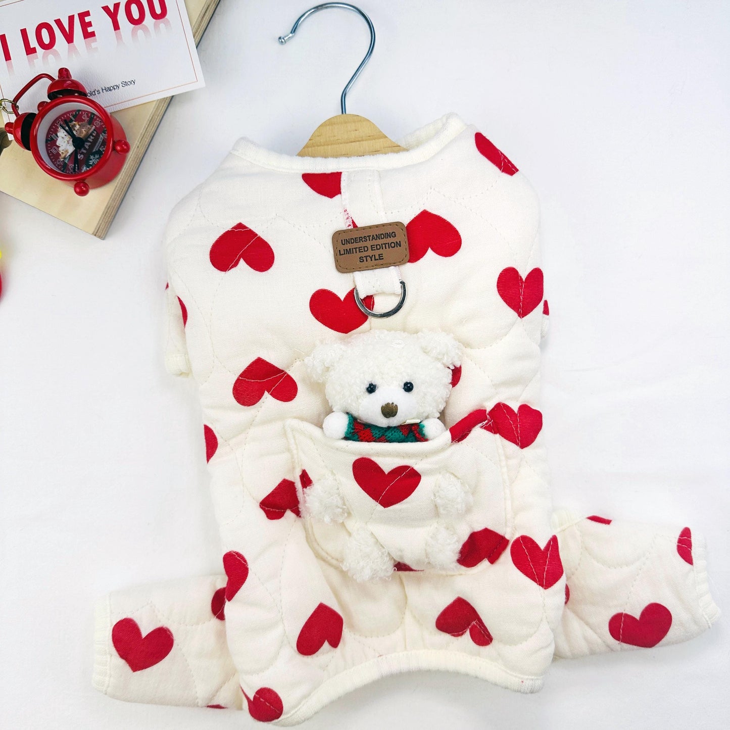 Heart Teddy Pocket Outfit Vest&Overall, S-XL, Pajama Pet, Dog Jumpsuit, Small Dog Clothes, Dog Outfit, Dog Winter Top, Dog Gift - NKpup