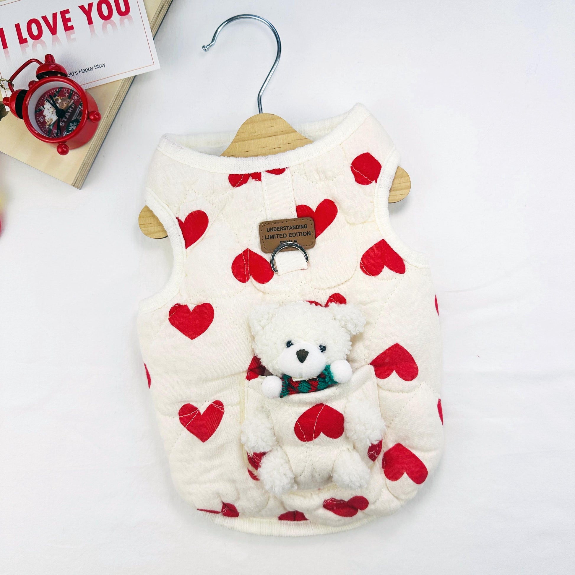 Heart Teddy Pocket Outfit Vest&Overall, S-XL, Pajama Pet, Dog Jumpsuit, Small Dog Clothes, Dog Outfit, Dog Winter Top, Dog Gift - NKpup